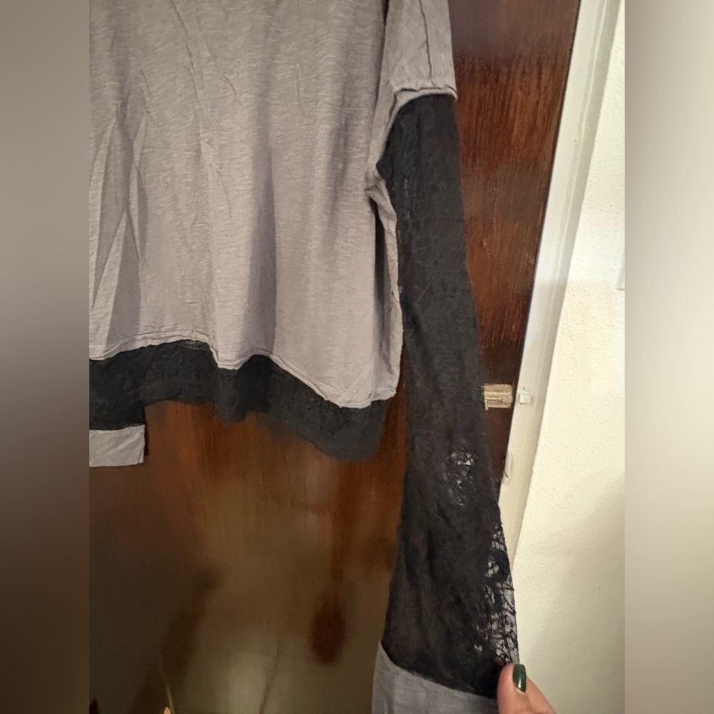 Free People Two-Tone Long Sleeve Tee in Gray and Black - Picture 4 of 11